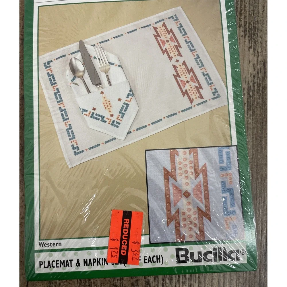 Bucilla Western Colorpoint‎ Paint Stitching Kit Placemat Napkin set 63638